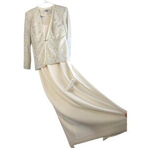 NWT Sz 12 2-Piece Patra Ivory Evening Dress Jacket Set Formal Wedding Mother